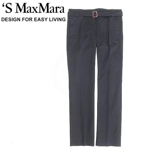 ◆'S Max Mara マックスマーラ ストレッチ コットン ベルト付 パンツ 黒 ブラック 36