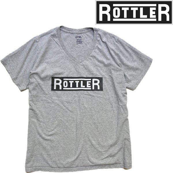 1 point thing *ROTTLER enterprise back print V neck T-shirt old clothes lady's 2XL men's OK American Casual 90s Street / sport / brand / gray / retro 559498