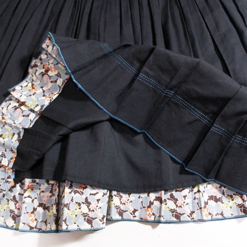  beautiful goods cacharel Cacharel spring summer design flax cotton pleated skirt gya The - flair skirt A line skirt 34 black black knees under height 