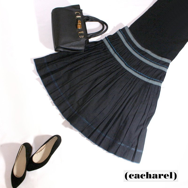  beautiful goods cacharel Cacharel spring summer design flax cotton pleated skirt gya The - flair skirt A line skirt 34 black black knees under height 