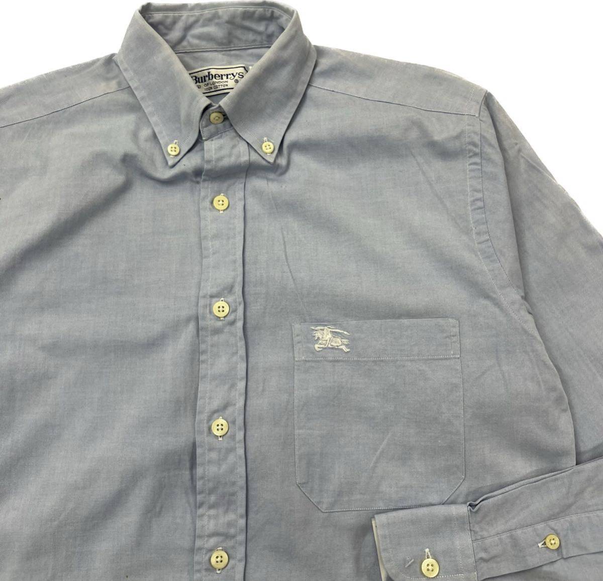 Burberrys * через год * кнопка down рубашка длинный рукав сорочка синий blue 37 S бизнес джентльмен стандартный популярный Vintage Burberry #BA236
