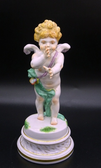 【1点限り】マイセン Meissen 人形 フィギュ フィギュリン 1878年シュワーベ 「CUPID COCKING A SNOOK 」 天使いたずら 1級品 アンティーク