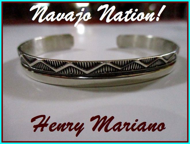 【NAVAJO】henry/mariano/ナバホ族/シルバー/スタンプ/ワーク/バングル/銀製品/A/タイプ_画像8