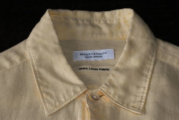 * United Arrows *BEAUTY&YOUTH stylish yellow color. comfortable is good flax linen. long sleeve shirt 