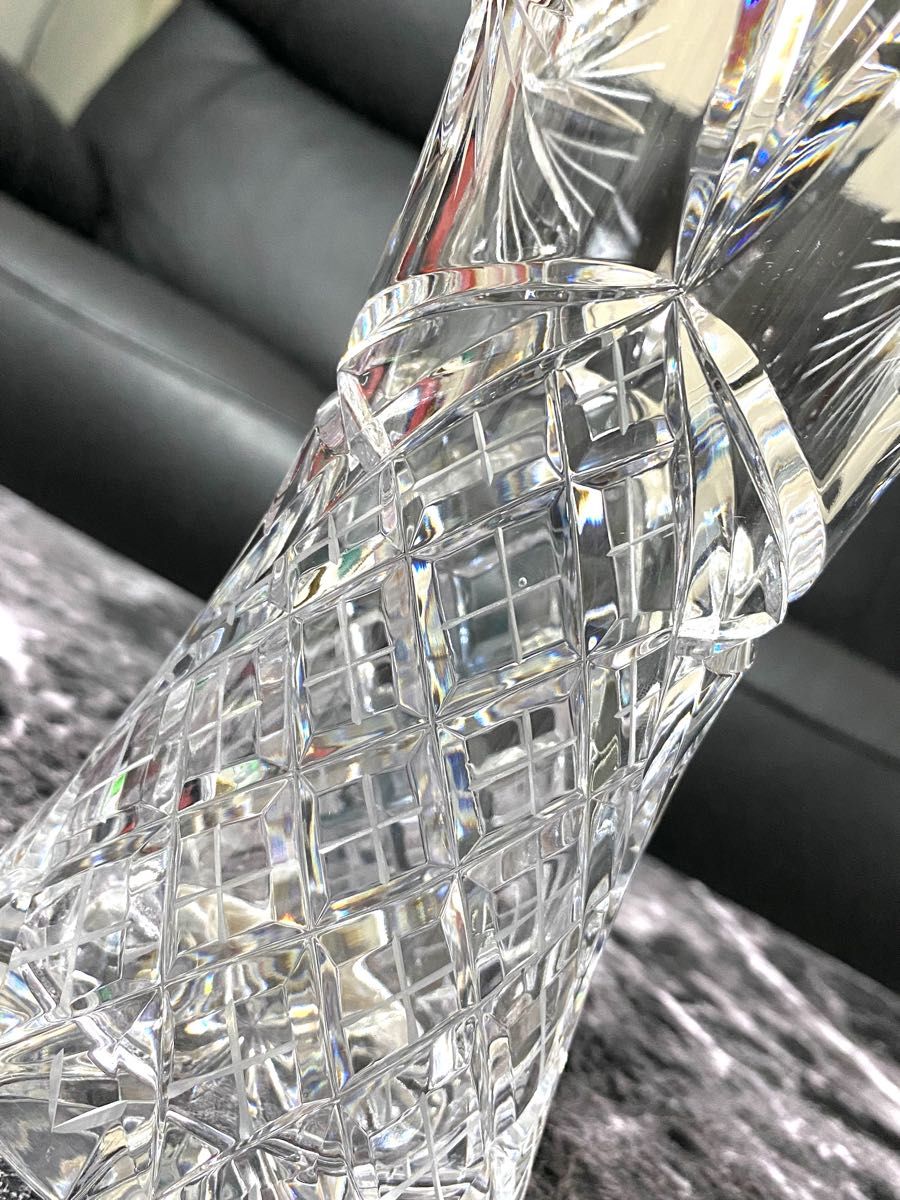新品未使用】ボヘミアクリスタル 切子 花瓶 花器 フラワーベース
