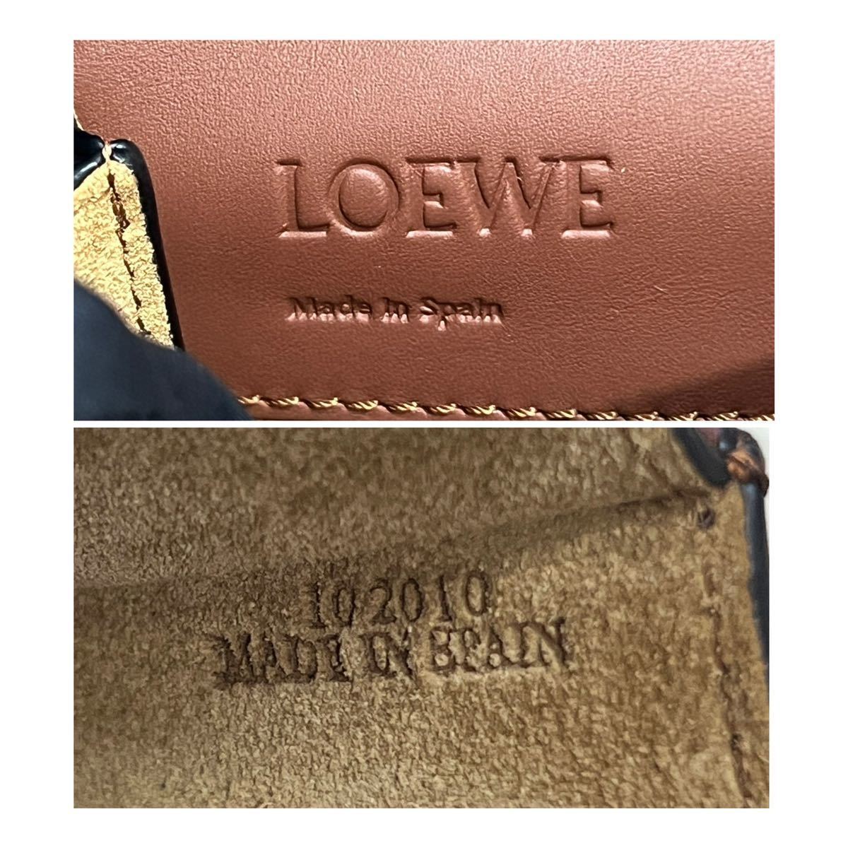 [ ultimate beautiful goods ]LOEWE Loewe [GUSSET FLAT 335.54.Z33] hole g ram leather Cross body bag shoulder pouch Brown × dark brown 