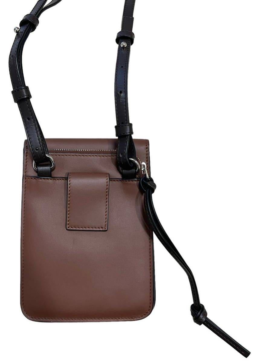 [ ultimate beautiful goods ]LOEWE Loewe [GUSSET FLAT 335.54.Z33] hole g ram leather Cross body bag shoulder pouch Brown × dark brown 