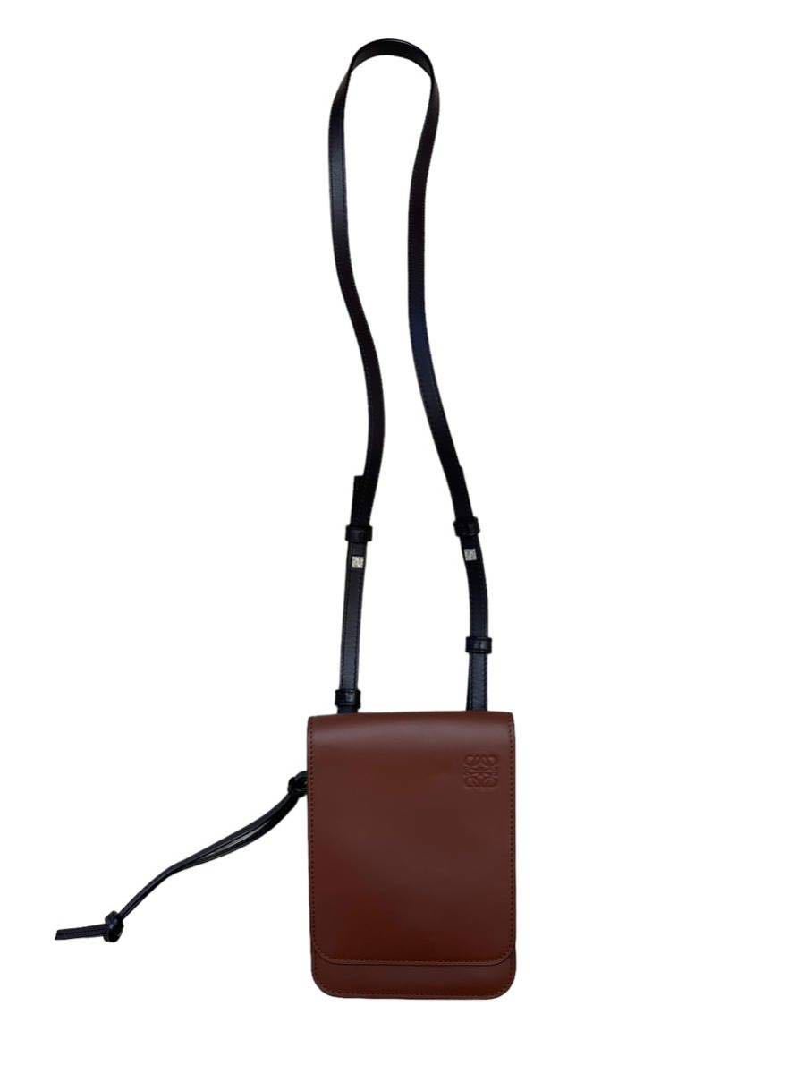 [ ultimate beautiful goods ]LOEWE Loewe [GUSSET FLAT 335.54.Z33] hole g ram leather Cross body bag shoulder pouch Brown × dark brown 