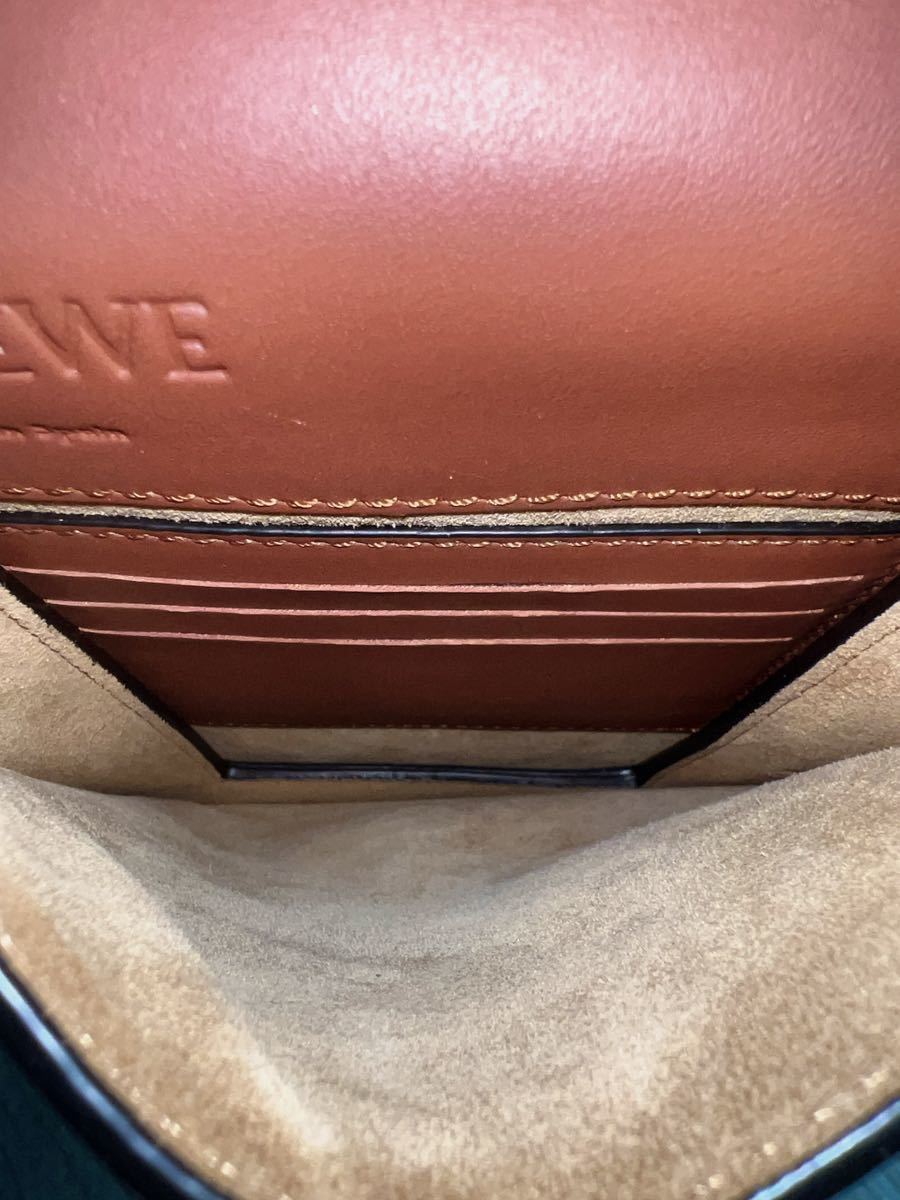 [ ultimate beautiful goods ]LOEWE Loewe [GUSSET FLAT 335.54.Z33] hole g ram leather Cross body bag shoulder pouch Brown × dark brown 