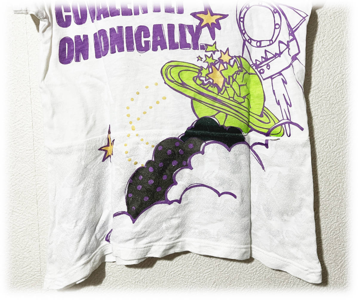 ScoLarスカラー 異素材切り替え プリントTシャツ ねこ ロケット ロゴ 半袖 ポップ 星 ネコポス 白T 惑星 宇宙 人気 かわいい送料無料 M_画像7