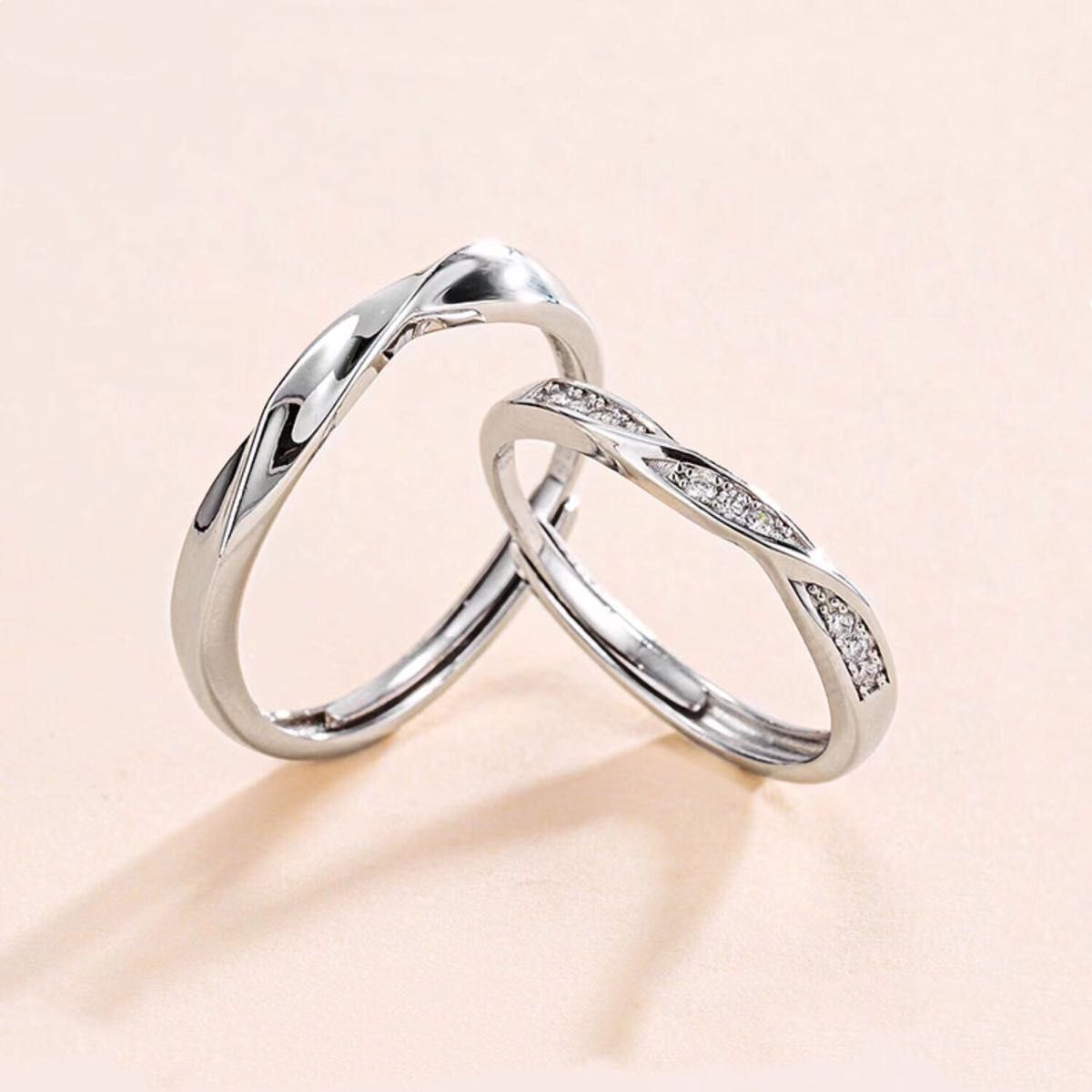 カップルリング　太さ調整可　人造ダイヤモンド　プロポーズ用　結婚指輪　指輪　4種類デザイン選択可能　s925刻印あり　ケース付き