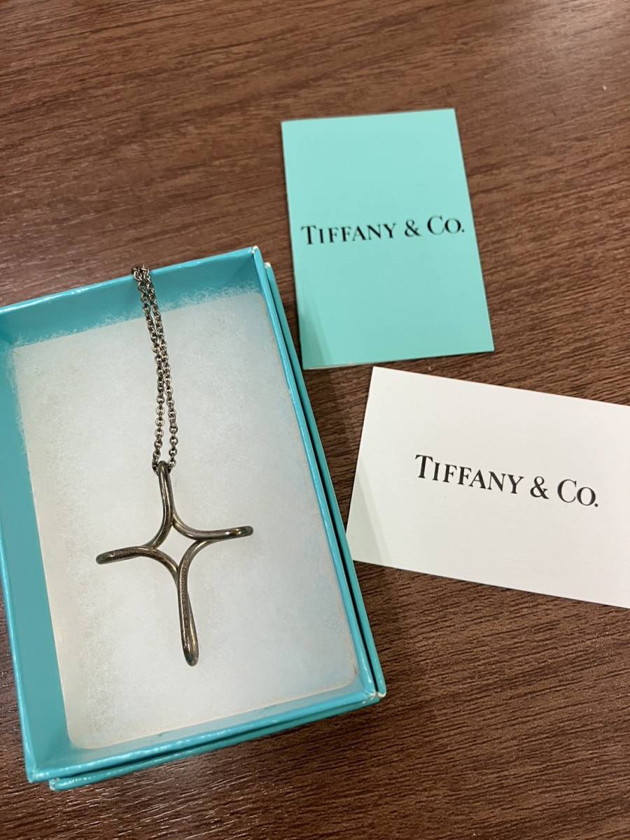 【M】１円～　TIFFANY＆Co ティファニー エルサペレッティ オープンクロス SV925 ネックレス アクセサリー シルバー系 箱付き_画像2