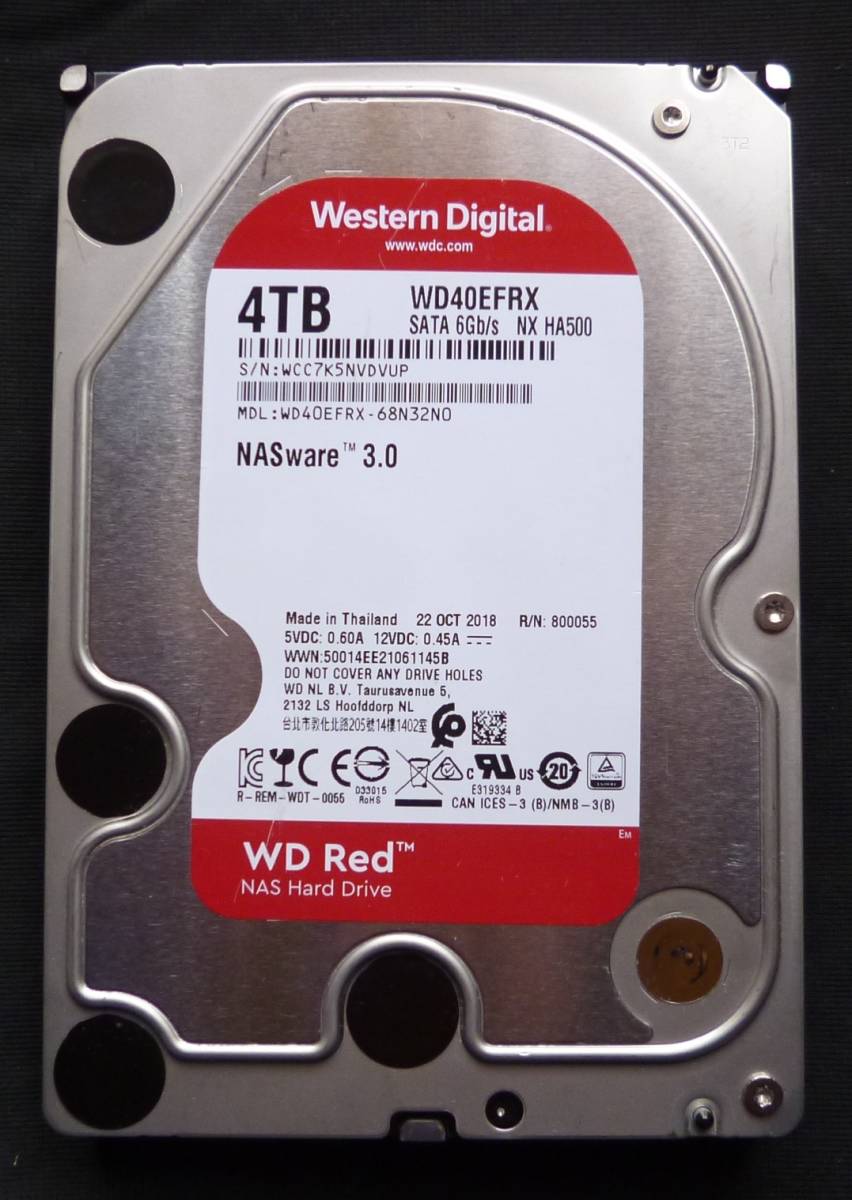 新品同様 (DVUP)WD SATA600 Red（稼働29243時間）HDD4TB 3.5インチ 2TB