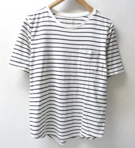 ◆CURLY カーリー 日本製 ボーダー ポケット付き Tシャツ 黒白 サイズ1　美_画像1