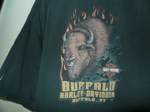 ◆HARLEY-DAVIDSON 2001 バッファロー ハーレーダビッドソン　希少 ロゴプリント Tシャツ 黒 サイズ3XL　汚れダメージ薄れあり_画像4