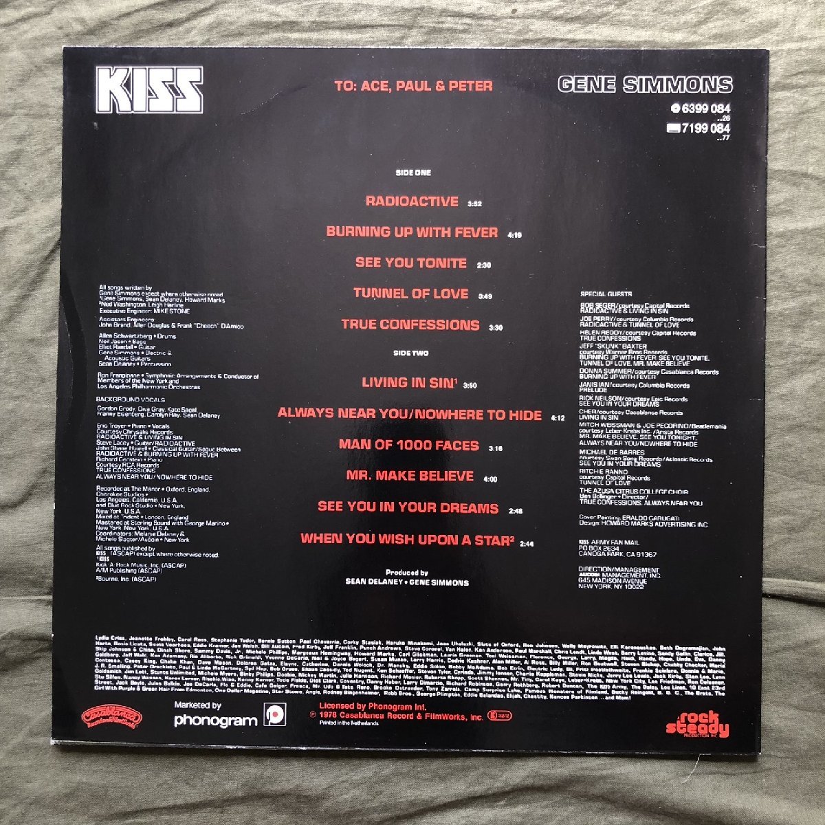 傷なし美盤 1980年 ドイツ盤 ジーン・シモンズ Gene Simmons LPレコード S/T: Joe Perry,Bob Seger, Rick Nielsen,Helen Reddy,Janis Ian_画像2