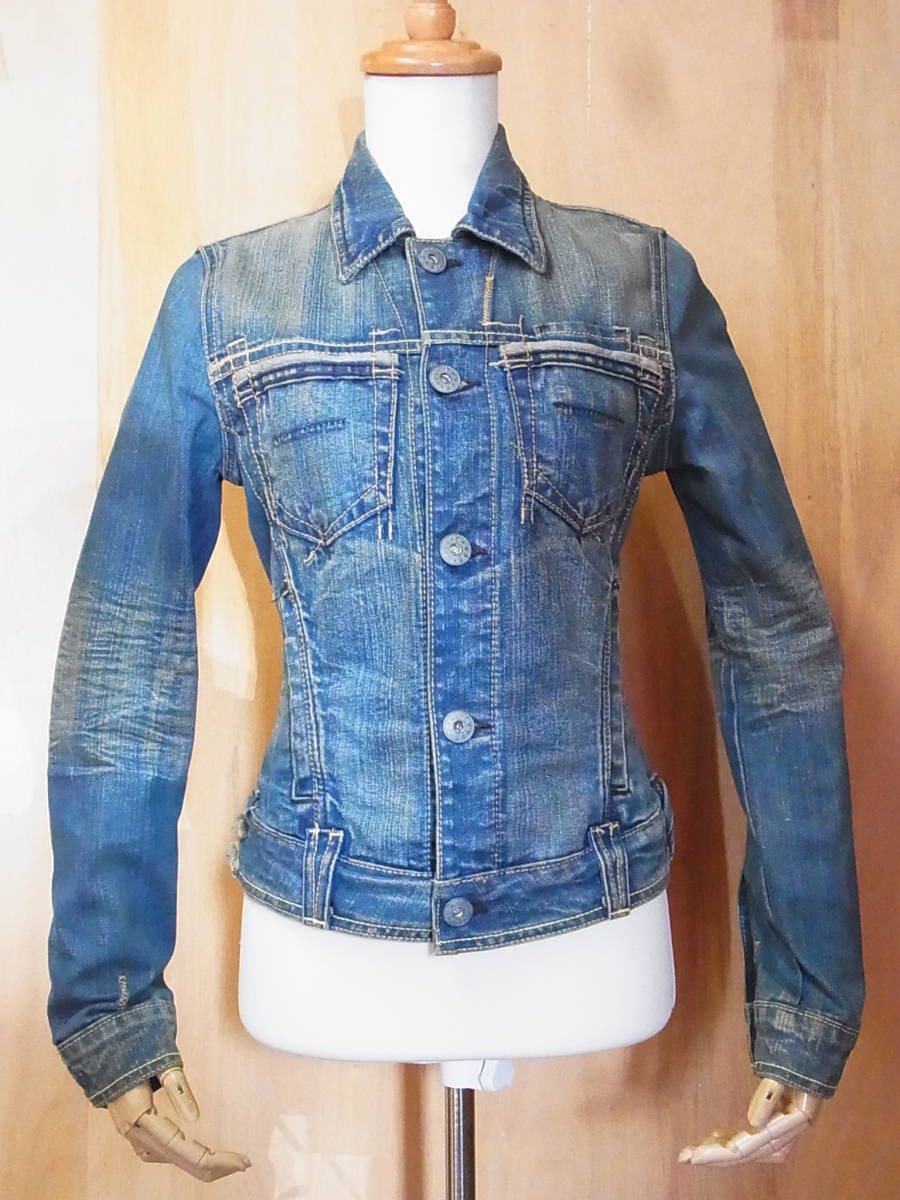  beautiful YANUK Yanuk America made woshu processing Denim jacket blue size P