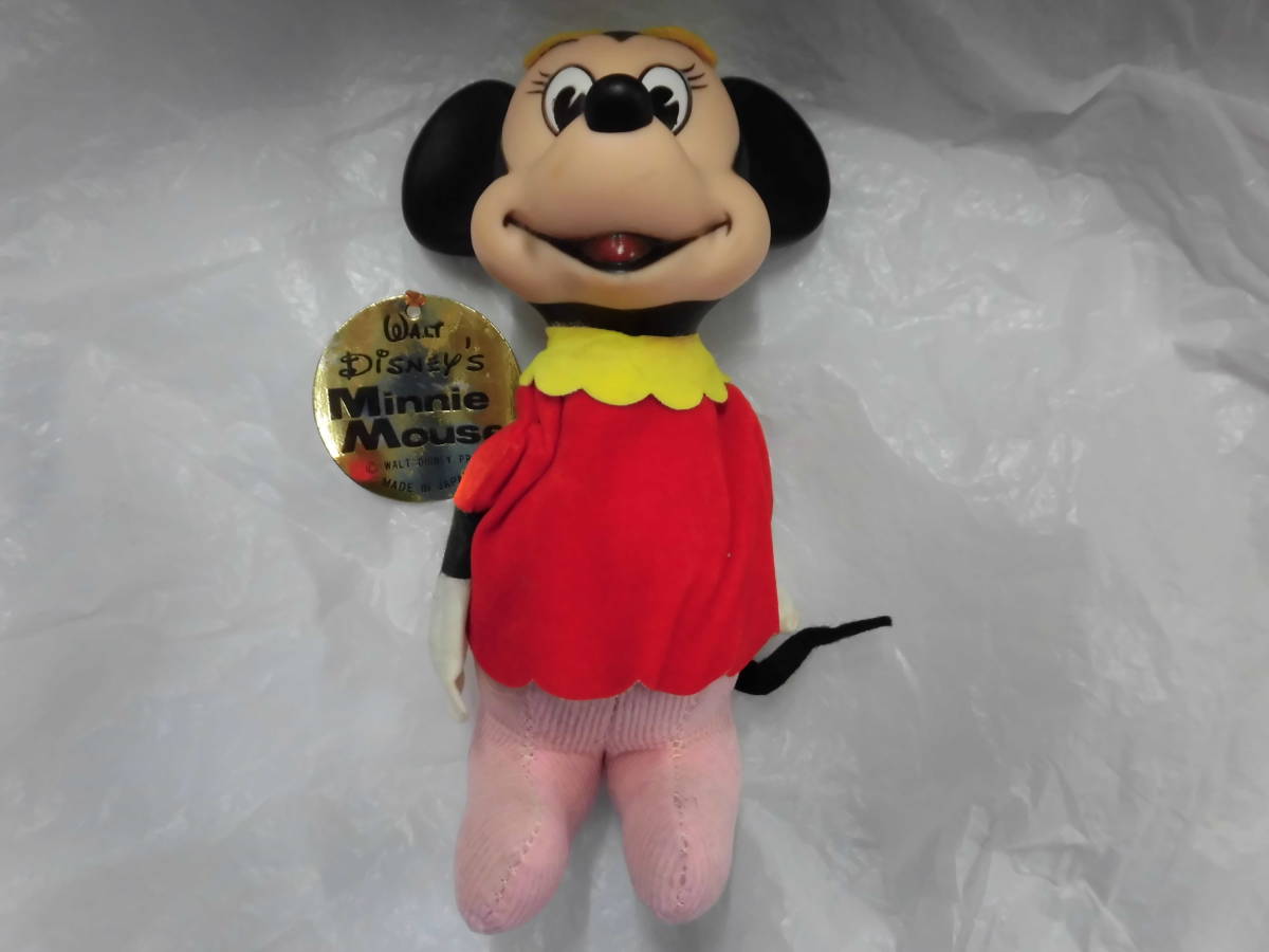 【使用感無しですが経年傷みあり】 日本製 ヴィンテージ ミニー 人形（頭ソフビ製、内部胴体は固い材質、腕フェルト製） Disney Minnie_画像1