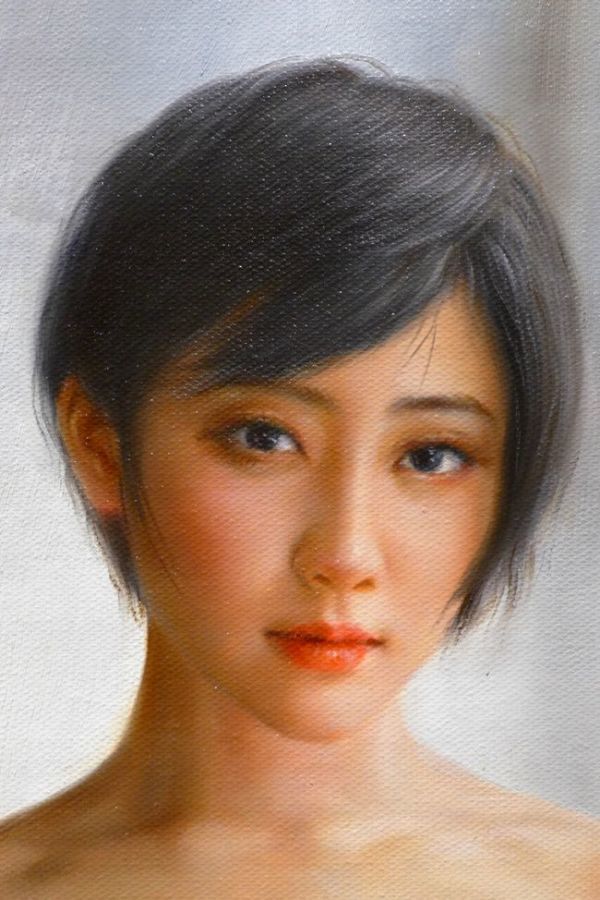 油彩画　スレンダーな娘の物憂げな表情　「ショートカットの娘」　　　　　　CR_画像5