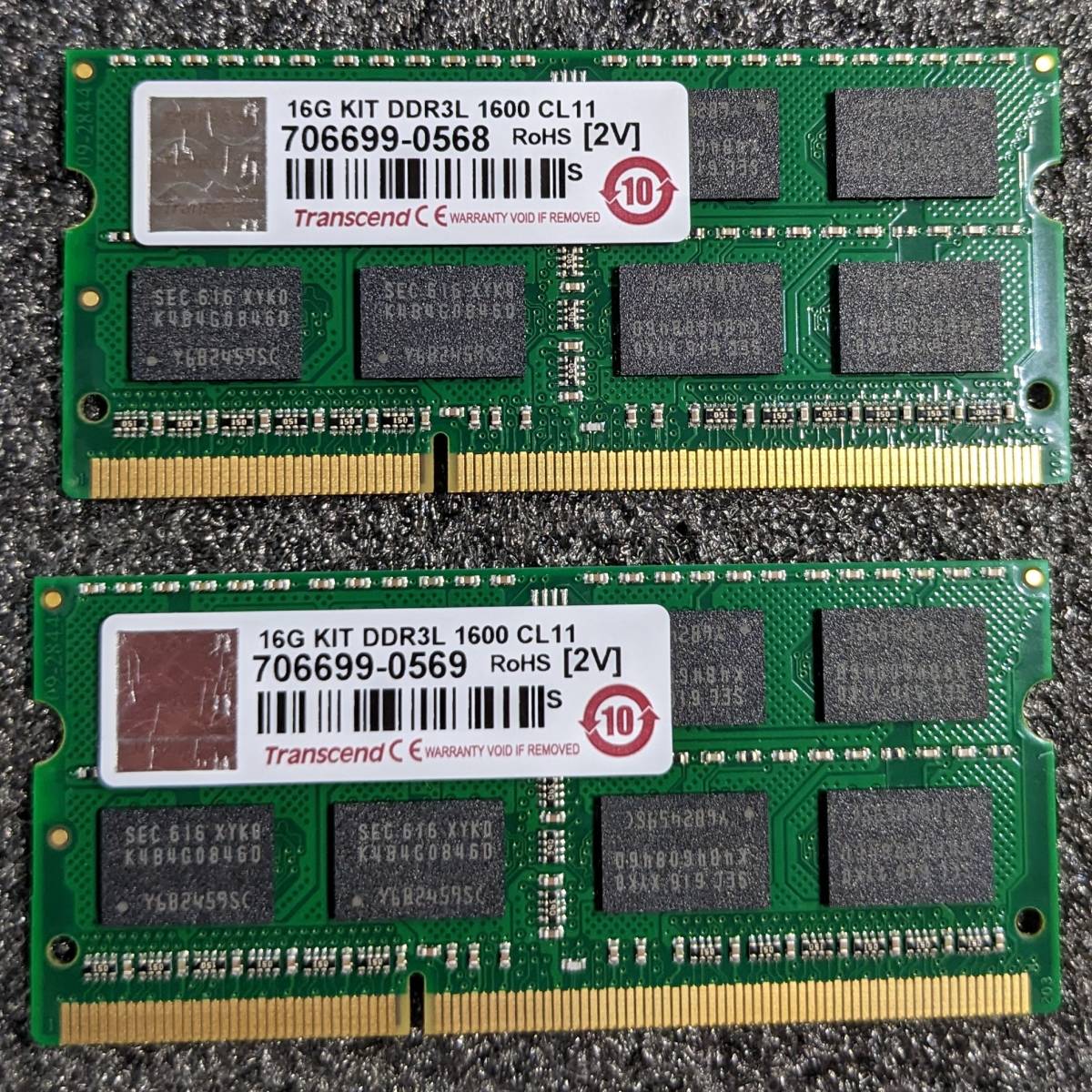 経典 Transcend 16GB(8GB2枚組) SODIMM 【中古】DDR3 TS1600KWSH-16GK