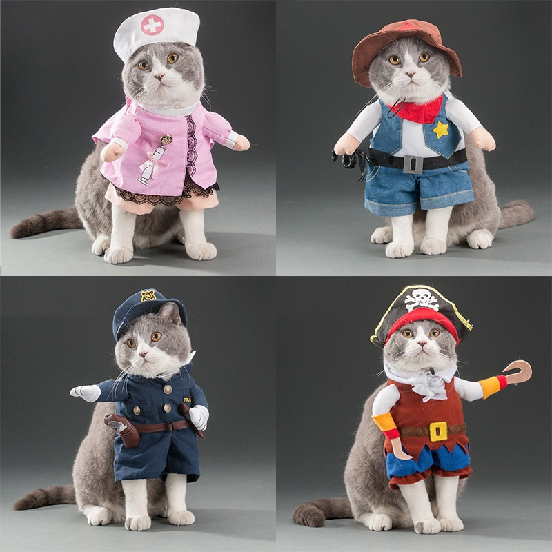 猫 犬 服 ハロウィン コスチューム キャット ポリス３ コスプレ ねこ いぬ 変身 セット Mサイズ_画像3