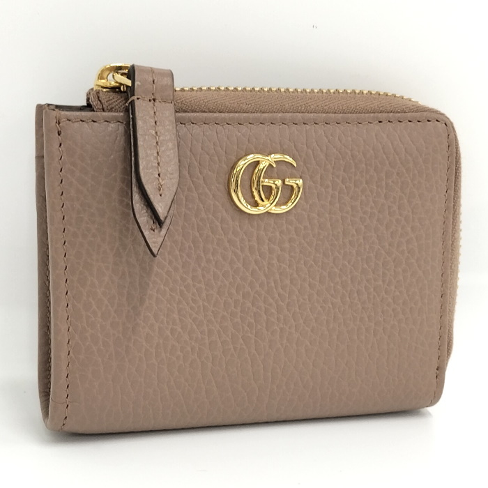 【中古】GUCCI L字ファスナー財布 GGマーモント レザー ピンクベージュ 644406_画像1