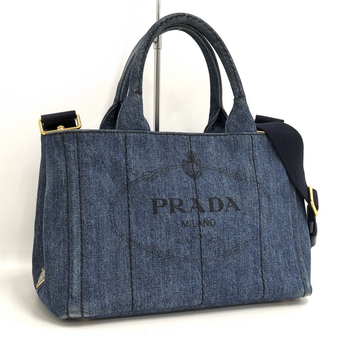 高価値セリー 【中古】PRADA 2WAYトートバッグ カナパ デニム ブルー