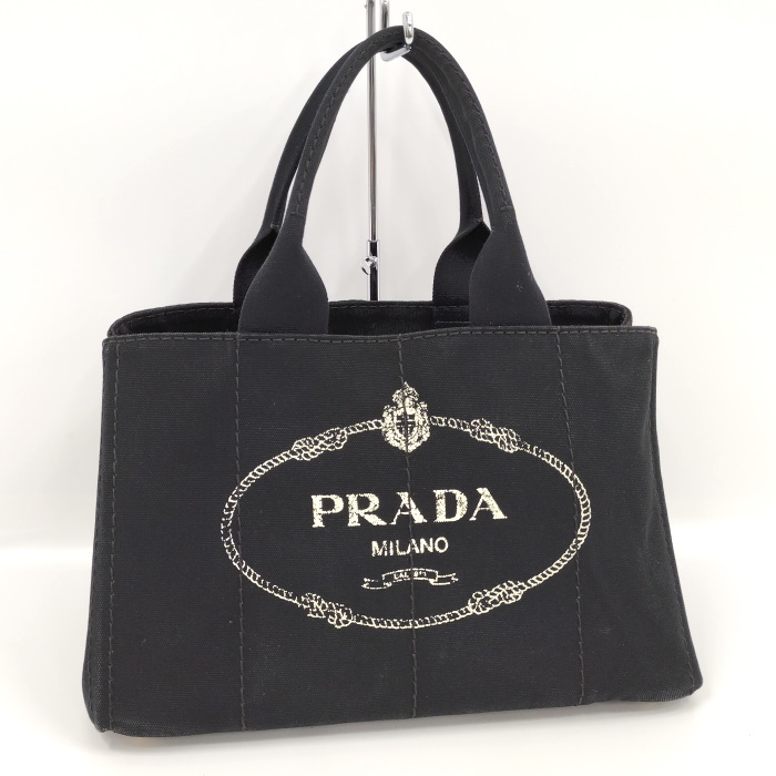 【中古】PRADA カナパトート ハンドバッグ キャンバス ブラック BN1877_画像1