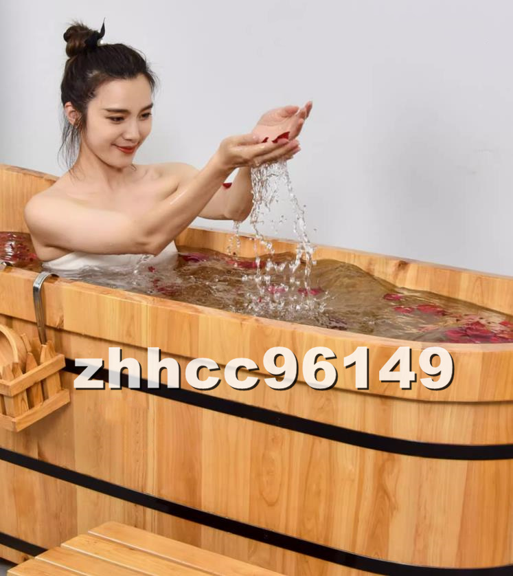 新品 浴槽 お風呂 バスタブ 木製 高品質 浴槽 浴室用 バケツ バスタブ 頑丈 排水金具付き 130cm×73cm×63cm_画像2