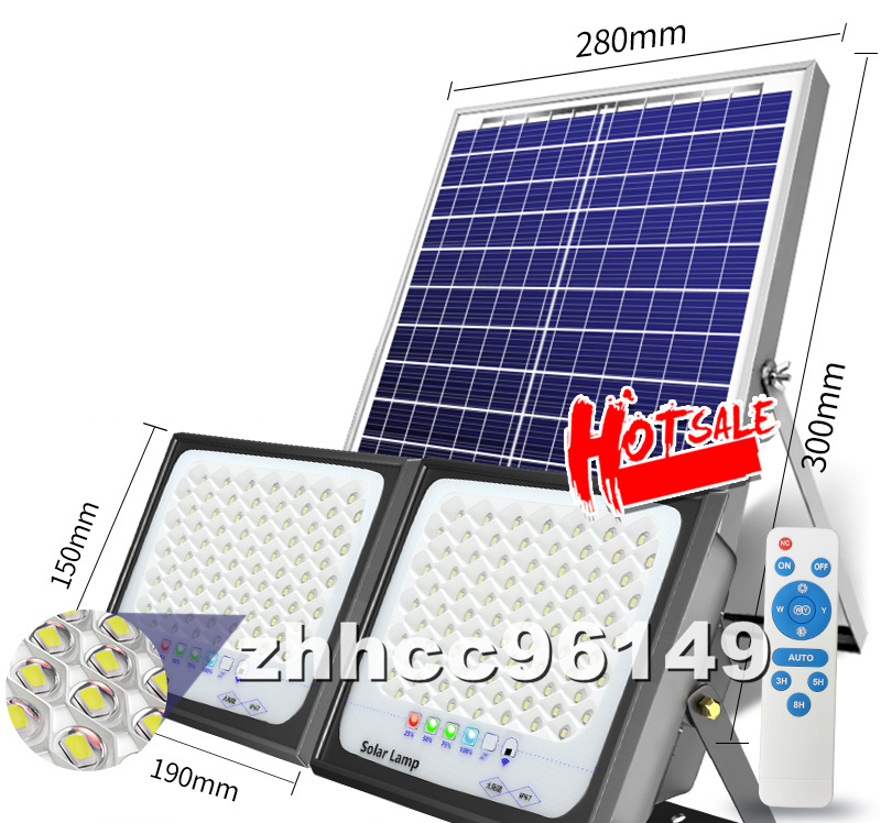 稀少品 LED投光器×2 ソーラーライト 街灯 屋外用 太陽光発電 防水 高輝度 防犯ライト ガーデンライト 駐車場 照明 庭用 2000W_画像1