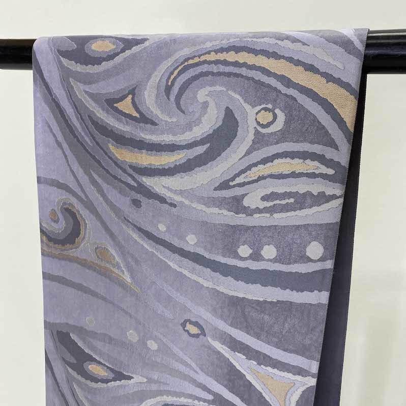 が大特価! 【袋帯】中古 帯 1482 420cm ねずみ色 グレー 白 リユース