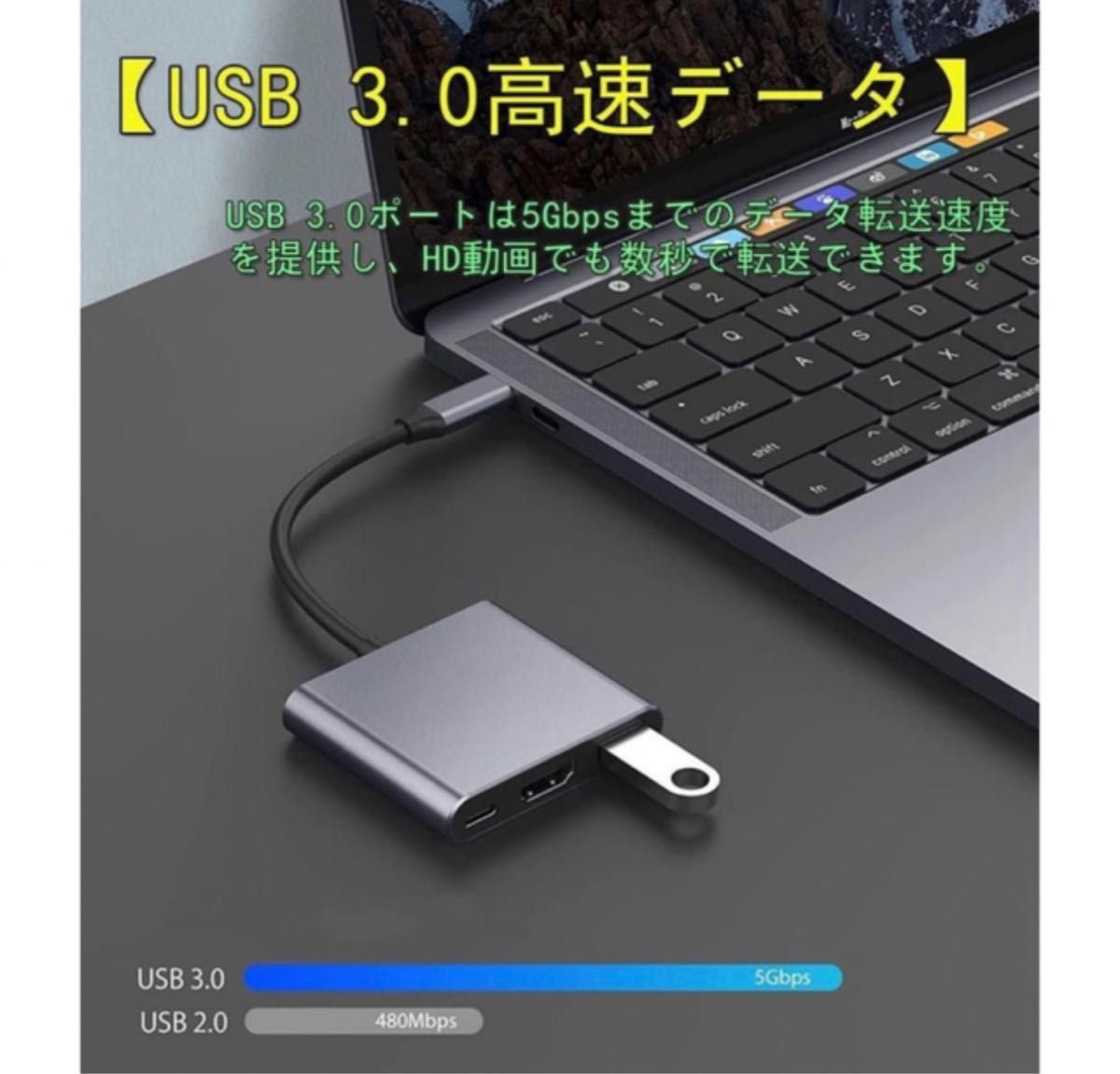 Type-C変換アダプター　HDMI4k解像度USB switch対応　色グレー