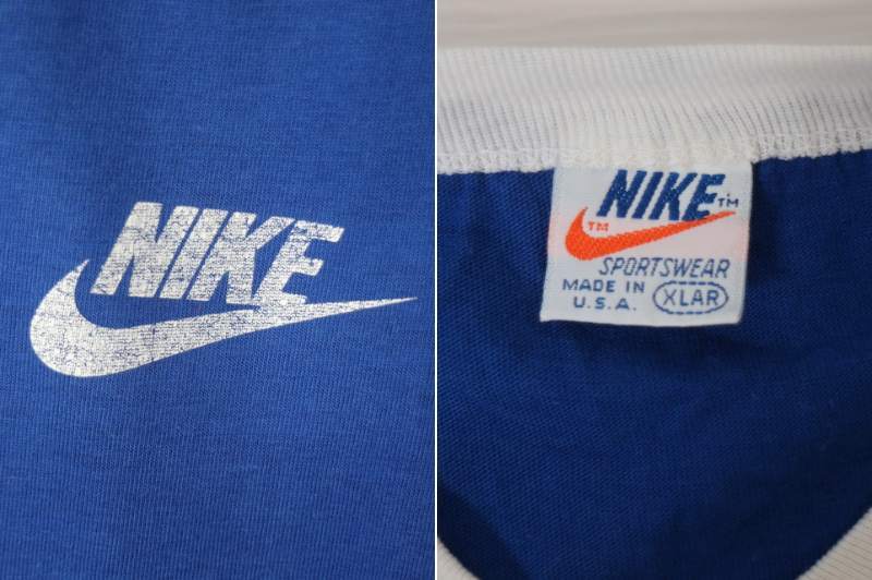 70s80s USA製 オレンジタグ NIKE ナイキ Vネック Tシャツ(メンズ XL)ブルー ヴィンテージ_画像6