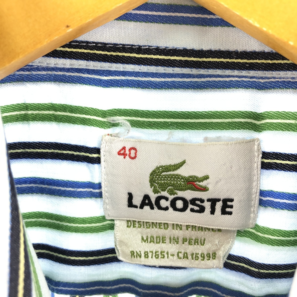 古着 ラコステ LACOSTE 半袖 ボタンダウン ストライプシャツ メンズM /eaa366060_画像3