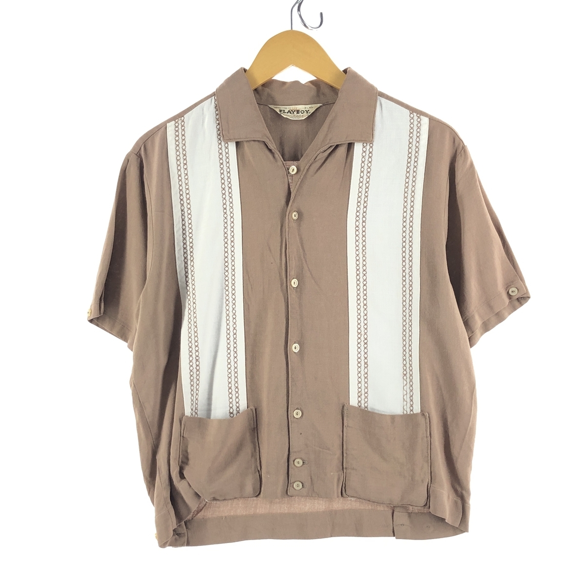古着 70年代 PLAYBOY イタリアンカラー 半袖 ボックスシャツ メンズM ヴィンテージ /eaa366104