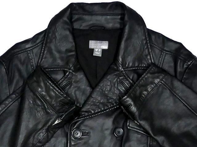 即決★H&M★メンズS レザージャケット エイチアンドエム 36 黒 ブラック 本革 ブルゾン 本皮 カーコート 革ジャン ステンカラー ジャンパー