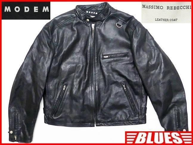 イタリア製 レザーライダースジャケット 黒 48 バイク FR1206-