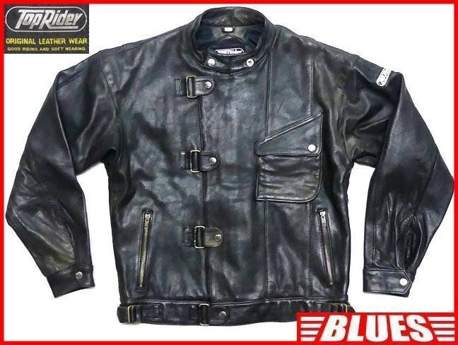 即決★TOP RIDER★メンズL レザーライダースジャケット トップライダー 黒 ブラック 本革 シングル 本皮 バイク軍 ミリタリー ツーリングｖ_画像1