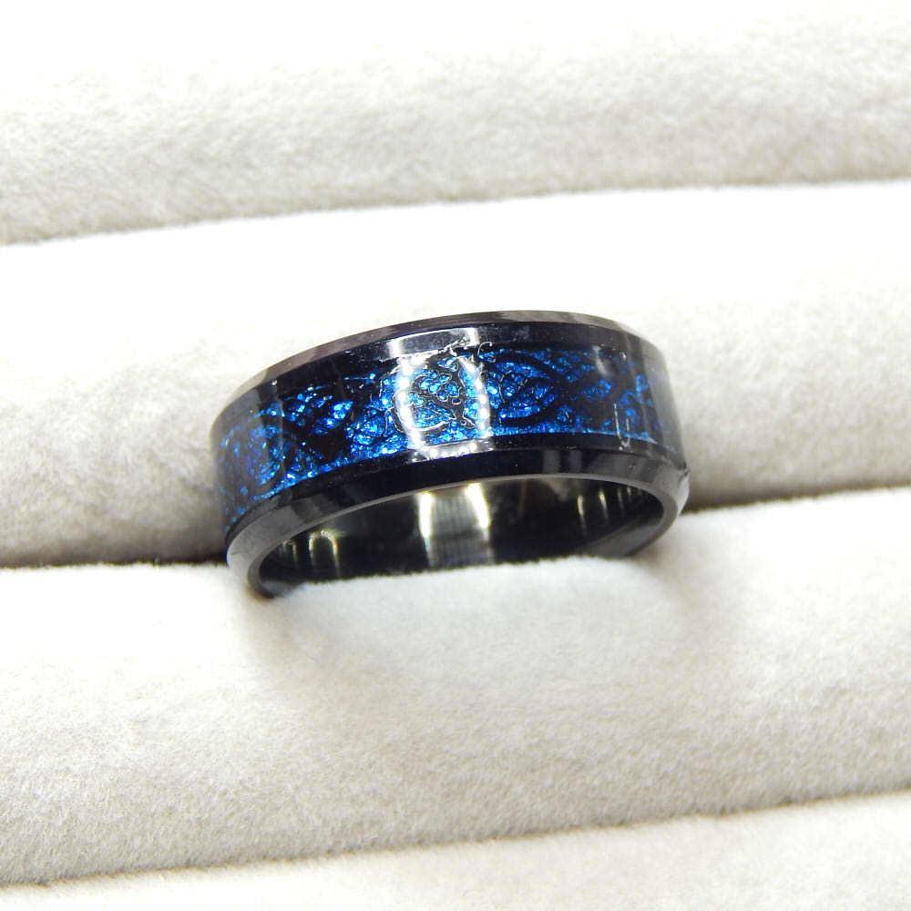 22号 ブラック×ブルー 新品 送料無料 ドラゴンピースデザイン ステンレスリング 指輪 レディースメンズ 誕生日プレゼント アクセサリー