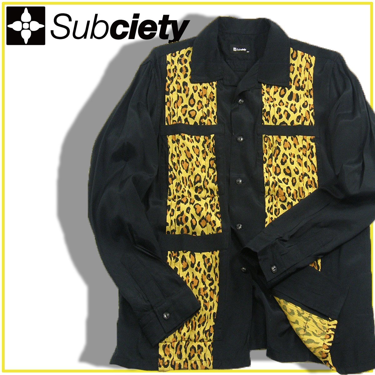 新品 Subciety 【レオパード】4ポケット 長袖シャツ LEOPARD PANEL SHIRT ★352655 サブサエティー M 黒