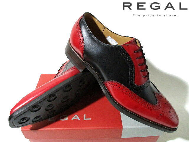 好評 定価3.3万□ 新品 即決 限定 リーガル ウィングチップ 革靴 赤 黒