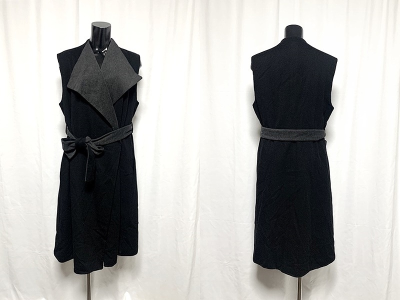 春新作の ■ USED クリッツァ 40 ブラック×グレー カシミア混 ハーフ丈 ベストコート コート レディース ■ クリッツィア 春新作の ■ USED クリッツァ 40 ブラック×グレー カシミア混 ハーフ丈 ベストコート コート レディース ■ クリッツィア
