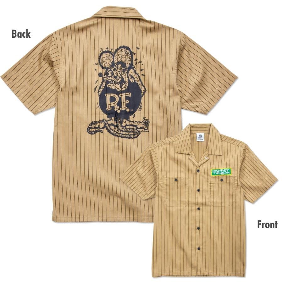 ★ラットフィンク Rat Fink ストライプ ショート スリーブ ワークシャツ - XL 正規品 半袖シャツ mooneyes hot rod