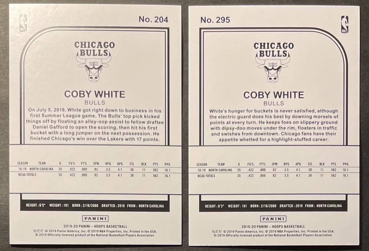 Coby White 2019-20 Hoops RC Tribute Set Rookie Card Bulls ブルズ ルーキーカード Panini NBA_画像2