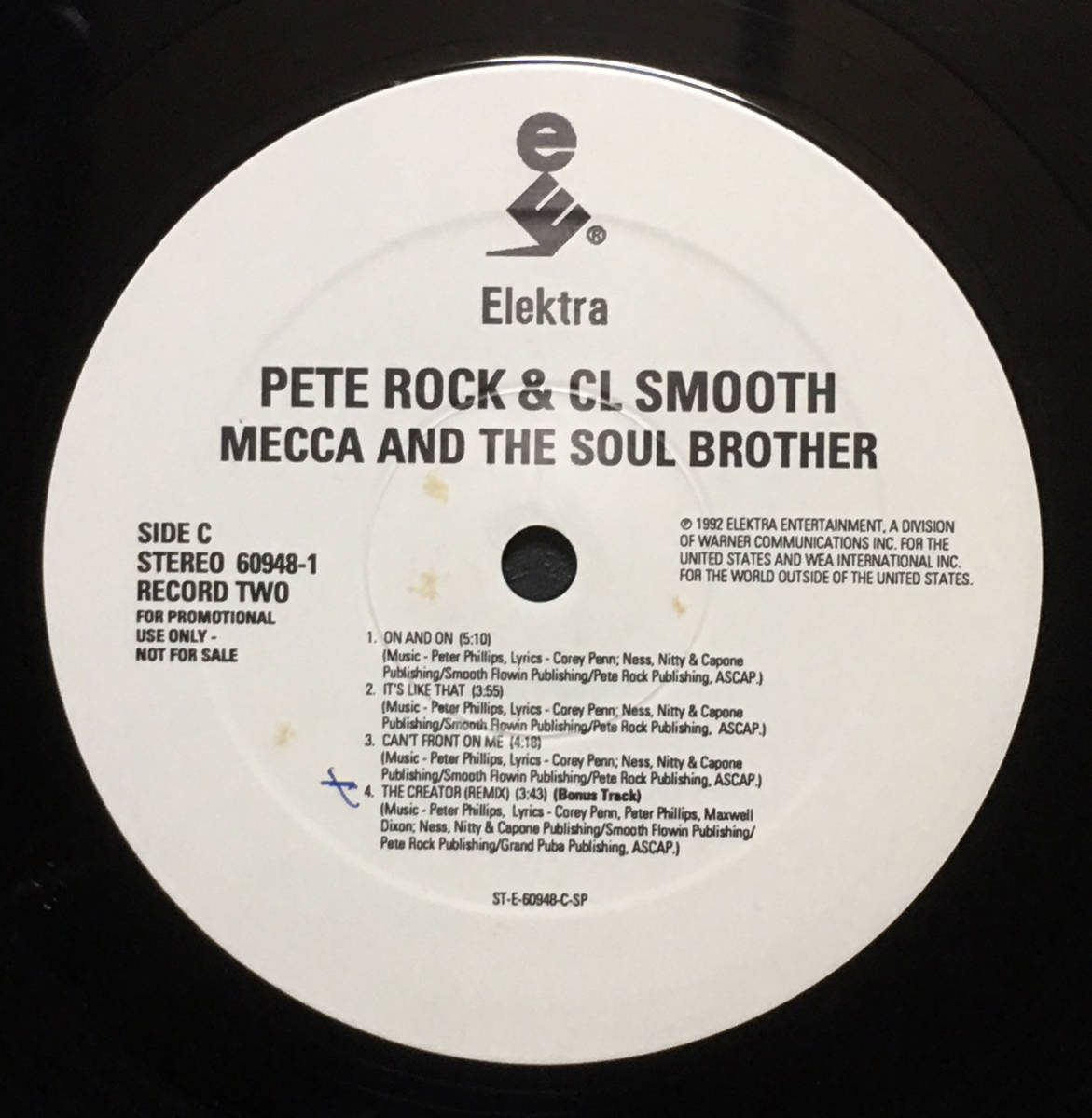 [US original / beautiful goods / promo record ]PETE ROCK & C.L.SMOOTH[MECCA AND THE SOUL BROTHER] white label pi-to lock C.L. smooth name record 2LP