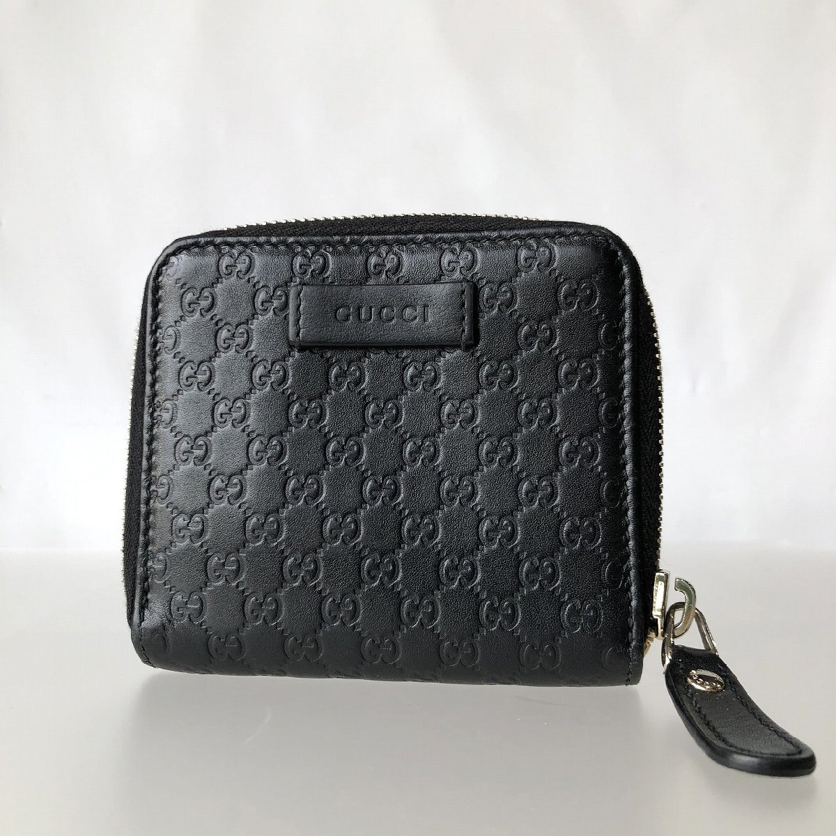 美品 GUCCI グッチ グッチシマレザー コンパクトウォレット 449395 札入れ＆小銭入れ ブラック ジッピー 財布 メンズ レディース 質セブン_画像1