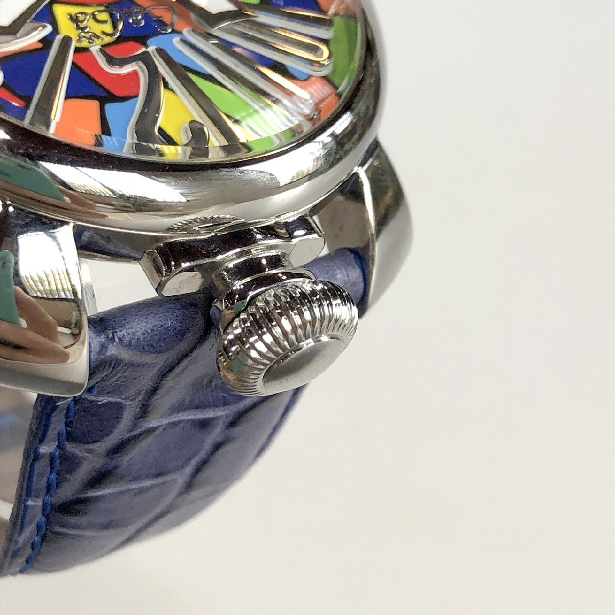 極美品 ガガミラノ モザイク マニューレ48mm マルチカラー 手巻き腕時計 5010.MOSAICO.1S クロコ型押しレザーベルト メンズ 質屋の質セブン_画像5