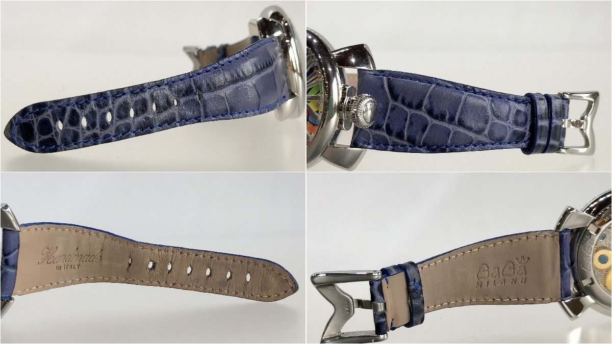 極美品 ガガミラノ モザイク マニューレ48mm マルチカラー 手巻き腕時計 5010.MOSAICO.1S クロコ型押しレザーベルト メンズ 質屋の質セブン_画像8