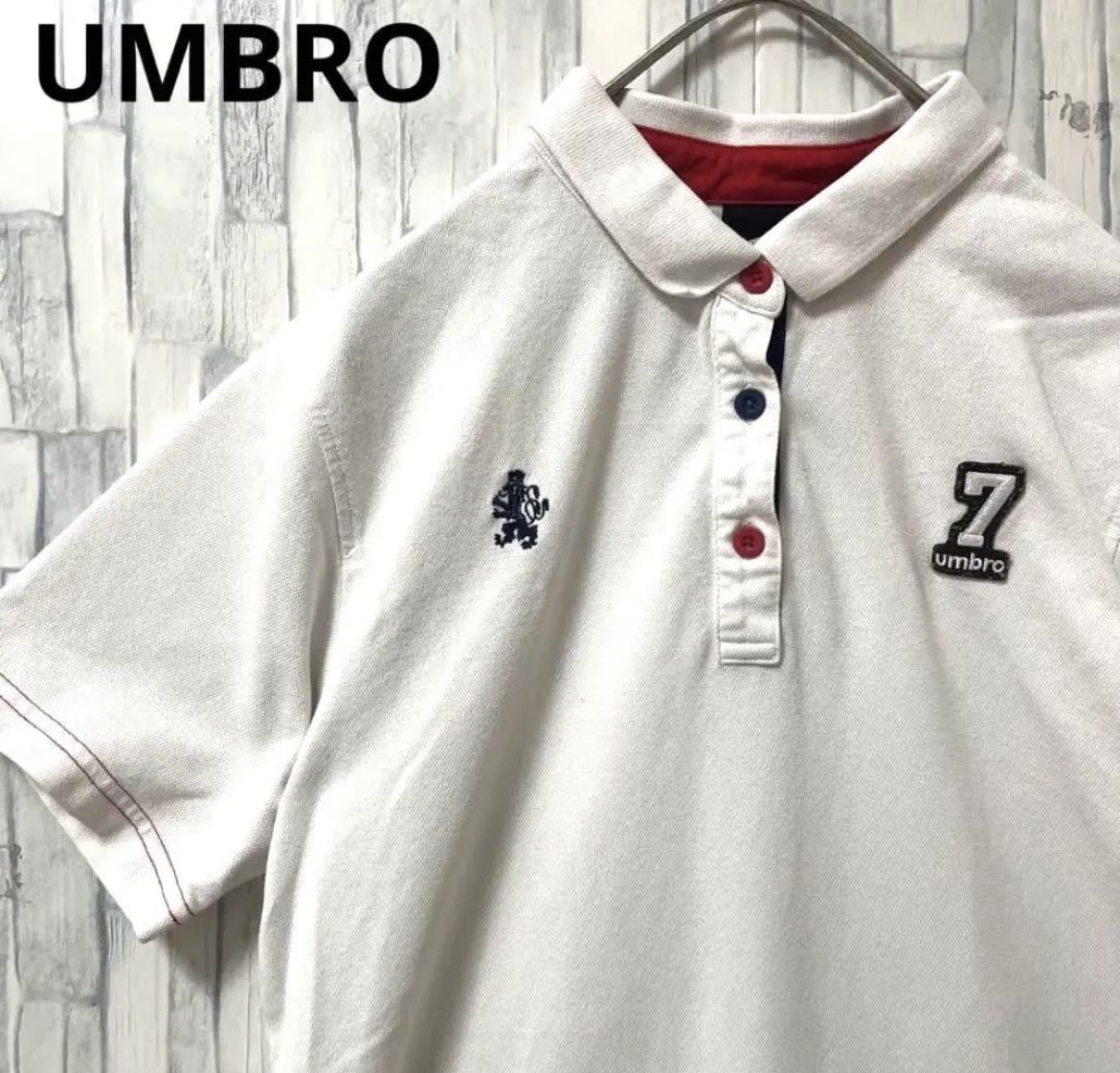 UMBRO アンブロ ポロシャツ サイズM ホワイト サッカー イングランド代表 半袖 刺繍ロゴ ワッペン シンプルロゴ 送料無料