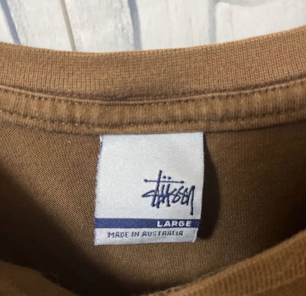 stussy オールド ステューシー 半袖 Tシャツ デカロゴ ビッグロゴ サイズL ブラウン 00s 2000年代 オーストラリア製 銀タグ 送料無料